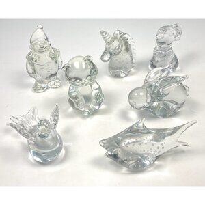 VTG Lot 7 Clear Glass Animal PAPERWEIGHTS Figurines 4" Fenton Great City Traders